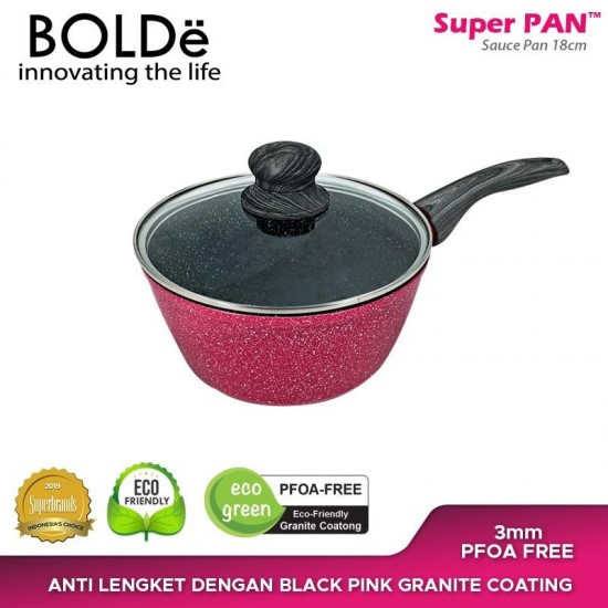 SAUCE PAN 18 CM WITH GLASS LID GRANITE BLACKPINK