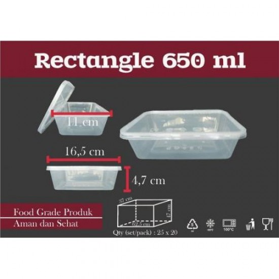 Thinwall 650 ml Rec - Persegi ISI 25 PC